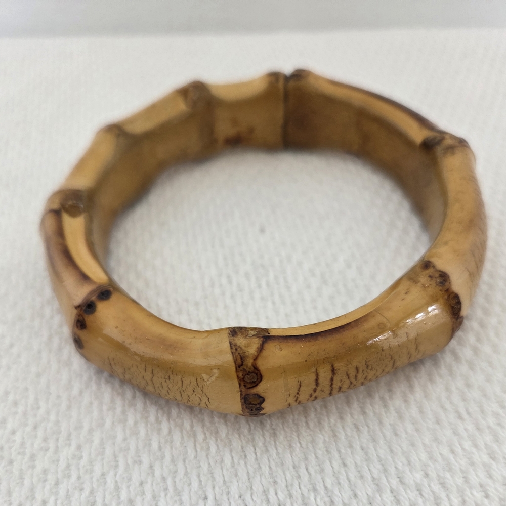 Handcrafted Tan Bamboo-Style Bangle Bracelet
